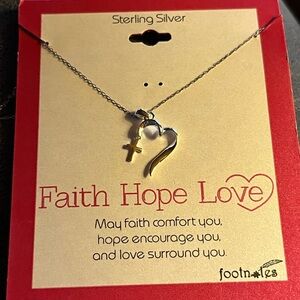NEW FOOTNOTES Sterling Silver FAITH HOPE LOVE Pendant Necklace